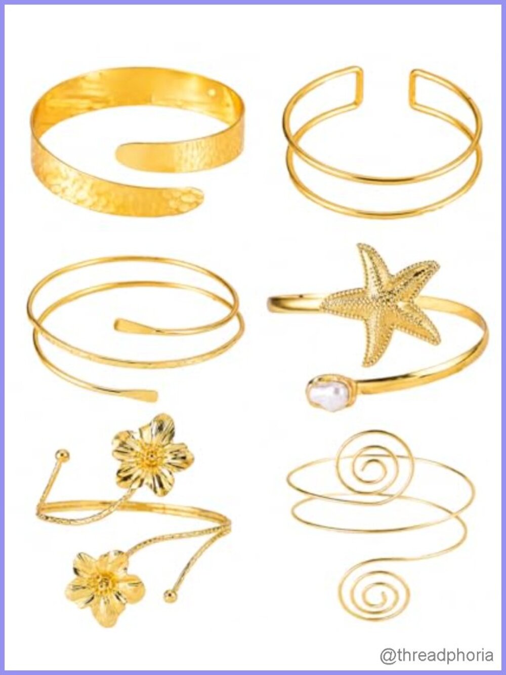 6 Pcs Boho Gold Arm Cuff Jewelry Set - Adjustable Minimalist Upper Arm Bracelets